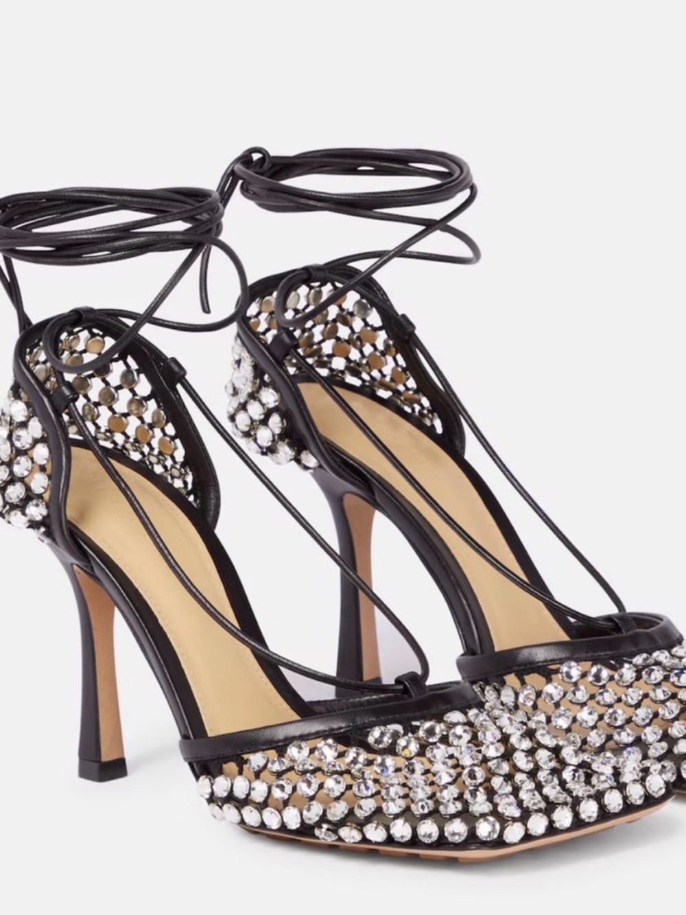 Bottega Veneta Black Crystal Lace-Up High Heels